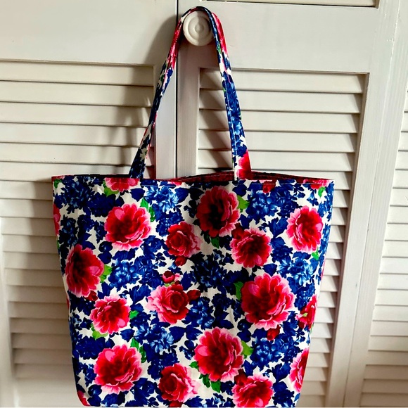 Handmade Colorful Floral Fabric Cotton Tote Bag All Purpose Carry Shoulder Purse - Picture 11 of 12